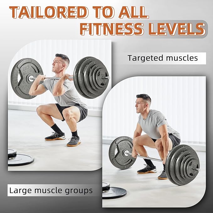 Fitvids 1 Inch Standard Barbell Weight Plates, 2.5 LB to 45 LB Plates for Home Gym Strength Training, Triple-handle Design