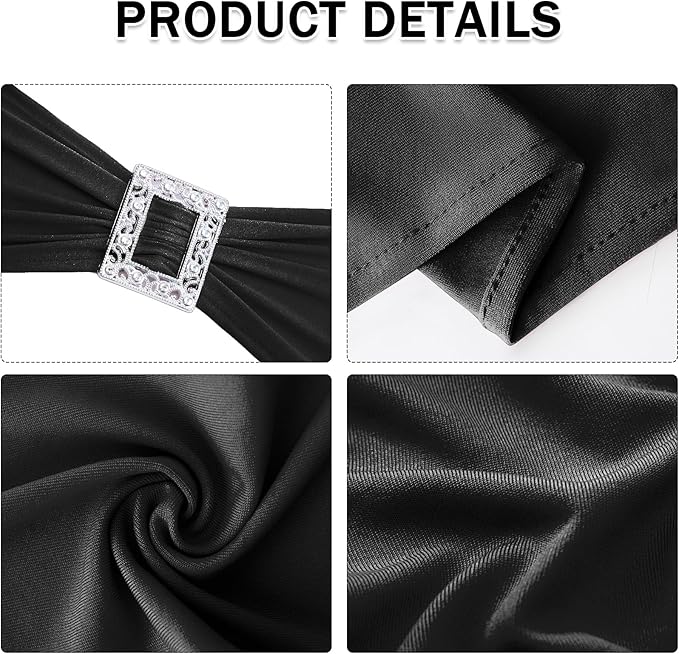 Joccun 120 PCS Spandex Chair Sashes Bows Stretch Chair Cover Band with Buckle Slider Universal Elastic Chair Ties for Wedding Banquet Party Event Decoration (Black)