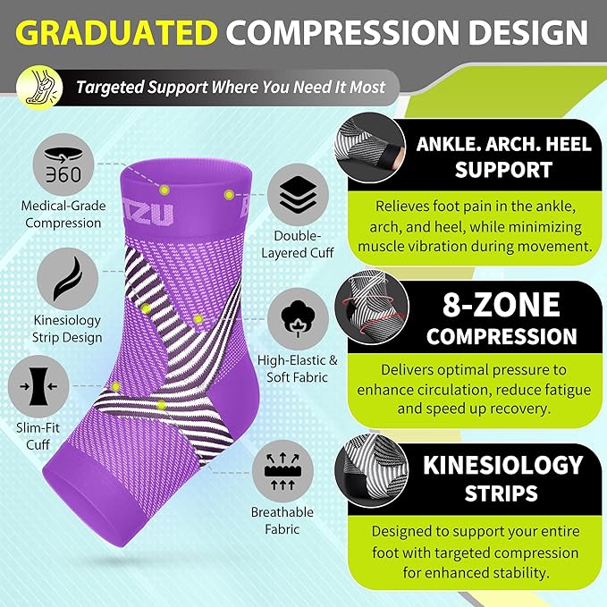 Compression Socks for Plantar Fasciitis, Achilles Tendonitis, Arthritis Relief, Ankle Brace Compression Sleeve with Foot Arch Support, Ankle Wrap for Women, Men, Swelling & Heel Pain Purple L-XL