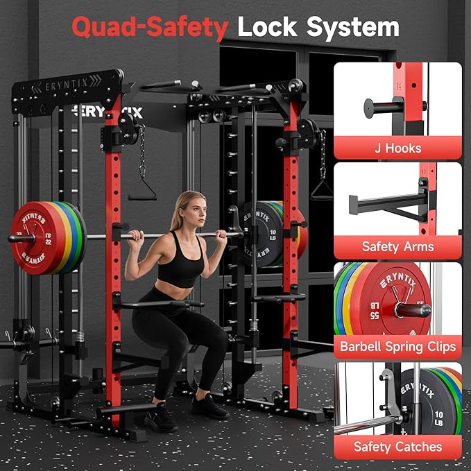 Smith Machine, 2600 LBS Capacity Power Rack for Home Gym Garage, All-in-One Power Cage with Cable Crossover, Heavy-Duty Squat Rack with LAT Pulldown & Pull-Up Bar, 84'' Home Gym Equipment