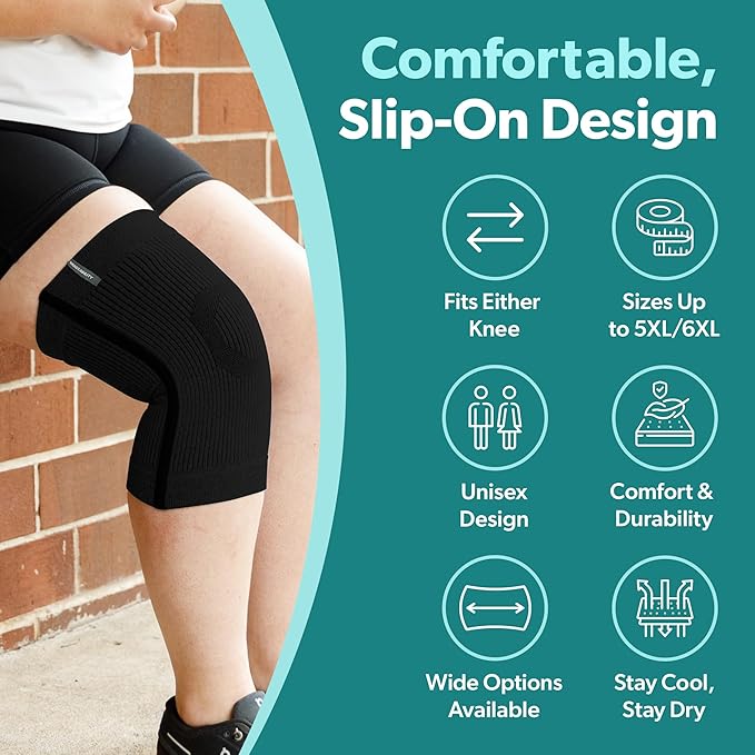 BraceAbility Plus Size Knee Brace for Women and Men – Compression Sleeve for Knee Pain Relief, Arthritis, Swelling, Osteoarthritis, Meniscus Tear, Joint Support Knee Stabilizer (3XL/4XL Wide Gray)