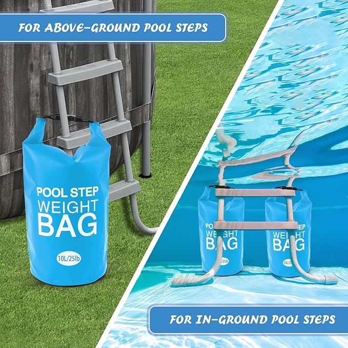 4 Pack 10L/25lb Universal Pool Step Weights 250D PVC Waterproof Swimming Pool Ladder Weights No Breaken Above Ground Pool Ladder Sand Bags, Foldable Pool Stair Weights for Pool Steps(Sky Blue)