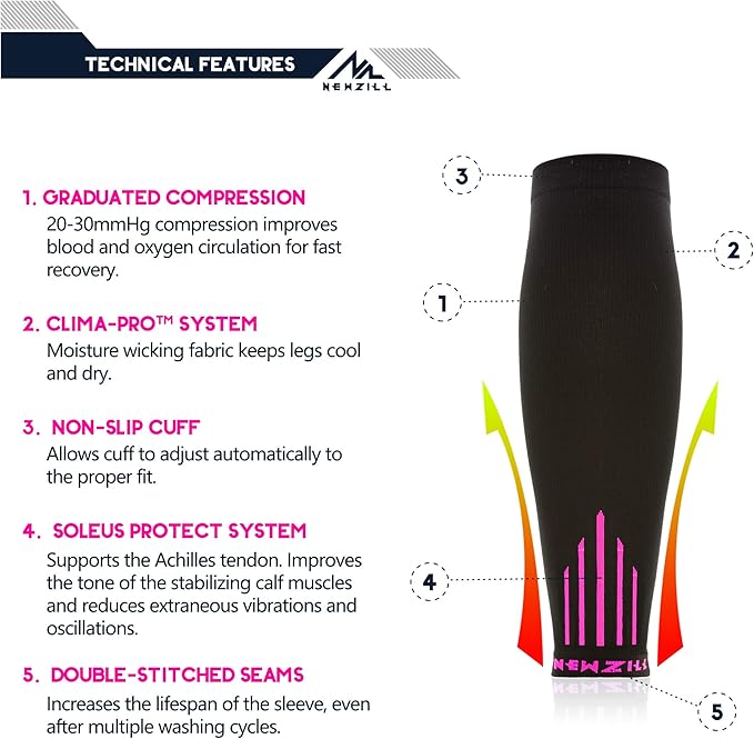 NEWZILL Compression Calf Sleeves (20-30mmHg) for Men & Women Perfect Option to Compression Socks for Running Travel Nursing