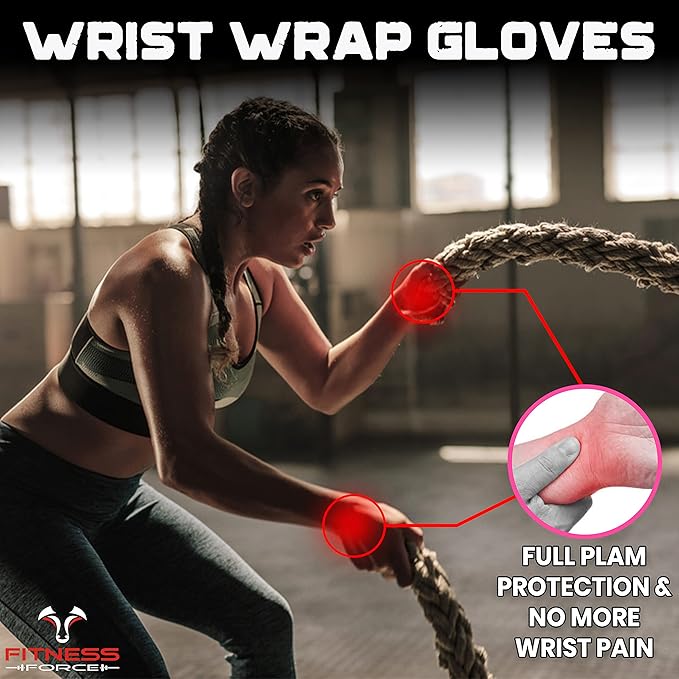 FITNESS FORCE Ventilated Weightlifting Gloves Workout Gloves for Men & Women with Built-in Wrist Wraps Fingerless Gym Gloves for Men Perfect for Exercise Fitness, Weight Lifting, Cross Training