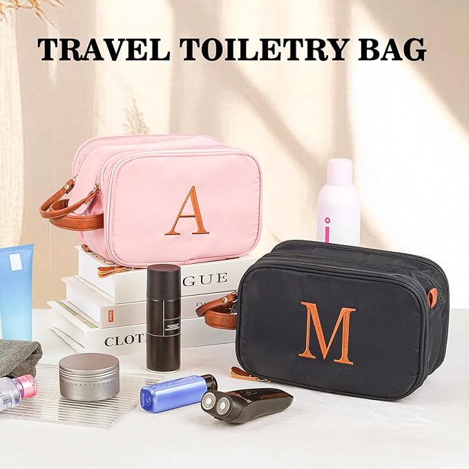 YOOLIFE Travel Toiletry Bag Makeup Bag - Travel Toiletry Bags for Women, Portable Toiletries Bags, Personalized Birthday Gifts for Women Her Friend Letter J Pink
