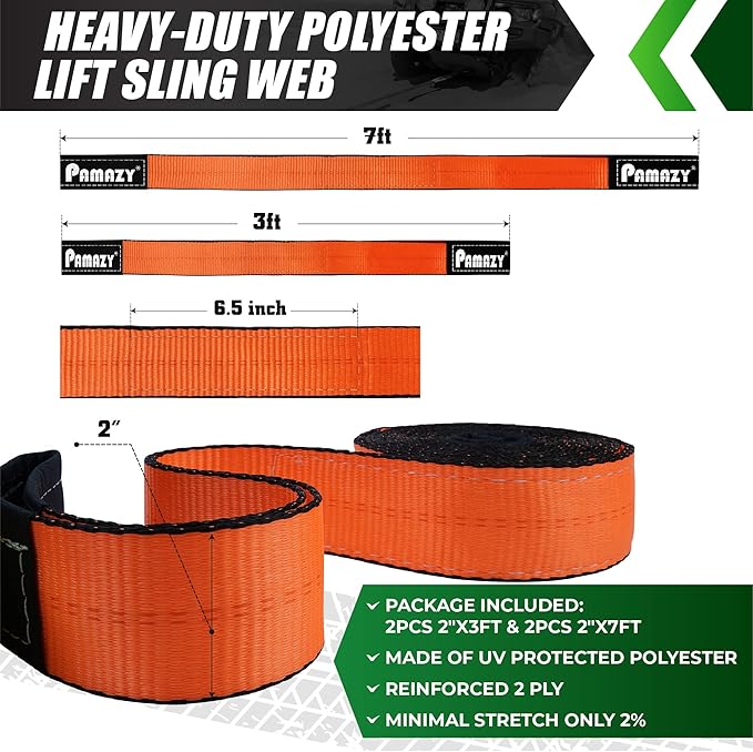 2PCS 2”x3FT & 2PCS 2”x7FT Supper Sturdy Lift Sling Straps, 18800 Pound Capacity Heavy Duty Eye-Eye Nylon Strap for Hoist, 2-Ply Polyester Rigging Straps, Tree Saver Recovery Straps Web Sling
