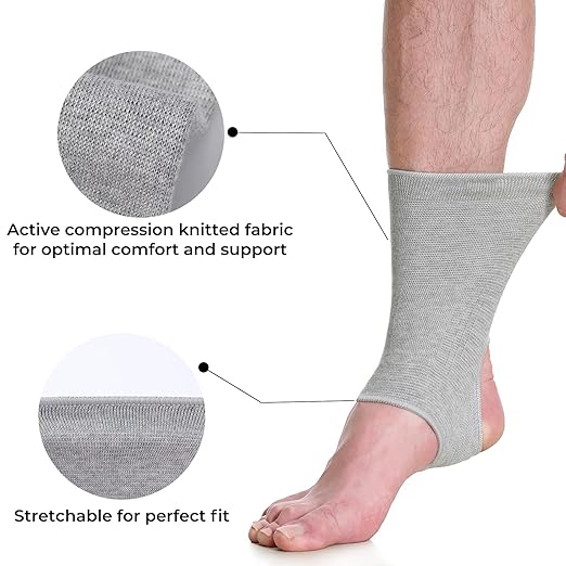 NeoTech Care Ankle Support Sleeve - Open Heel, Light, Elastic & Breathable Knitted Fabric - Medium Compression - For Men, Women, Kids - Right or Left Foot (Gray Color, Size L, 1 Unit)