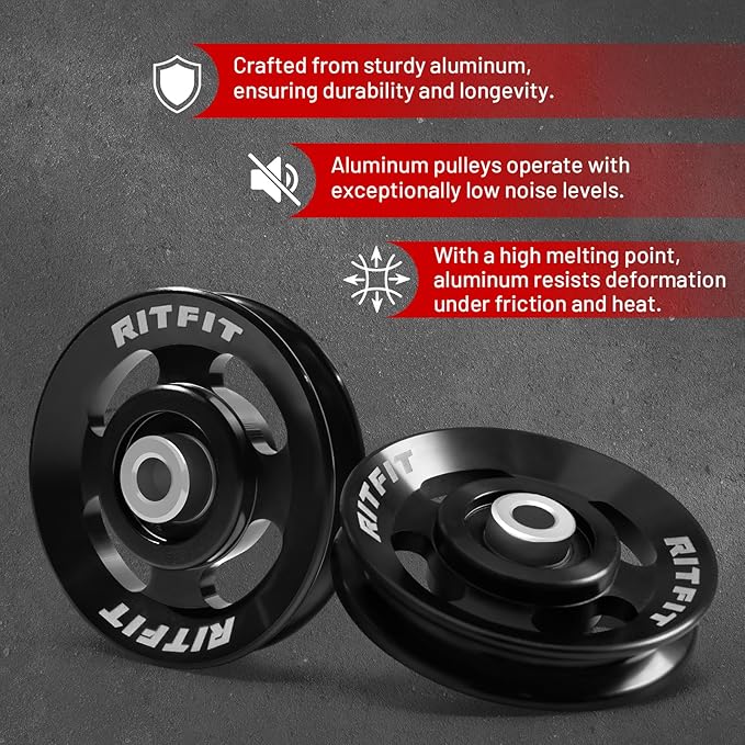 RitFit Aluminum Pulley Wheel for Gym Equipment, 6PCS Set Power Rack Pulley Attachment, 90mm Aluminum Alloy Bearing Gym Pulley Wheel for Home Gym