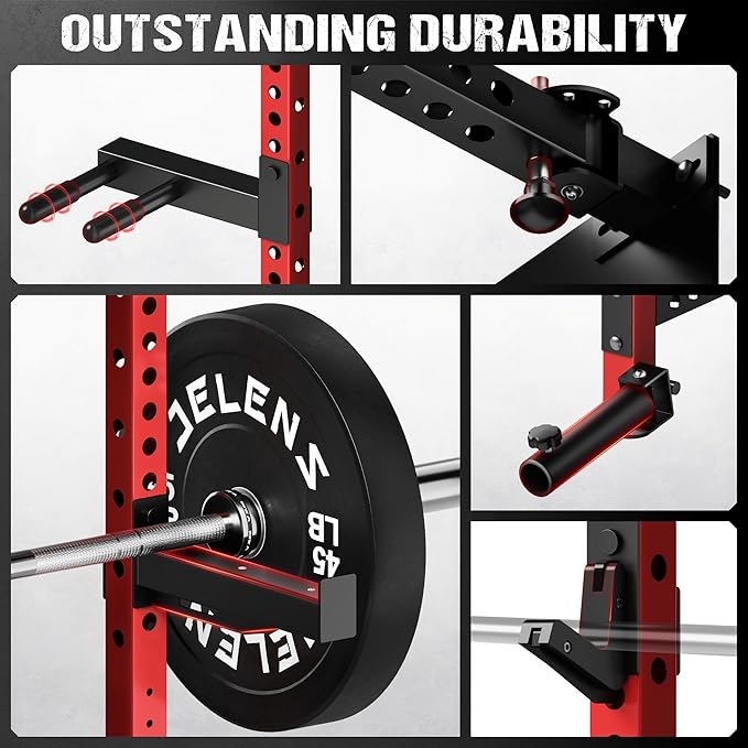 JELENS SF01 Folding Squat Rack, Wall Mounted Power Rack for Home Gym, Space Saving Multi-Functional Power Cage with More Attachments