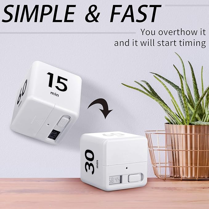 Weewooday 2 Pieces Cube Productivity Timer Flip Gravity Sensor Flip Countdown Countup Workout Timer Management 1 3 5 10 Minutes and 15 20 30 60 Minutes for Work Learning Kitchen Cooking(White)