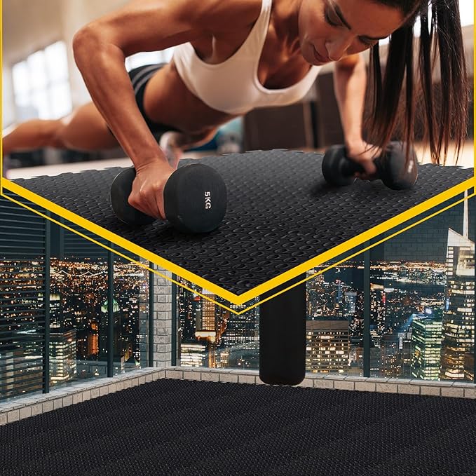 Ecally 100 Pcs 12 x 12 Gym Mat Foam Floor Mats for Home Gym Covers 96 Sq Ft Puzzle Exercise Square Interlocking Carpet Tiles with Border for Workouts Equipment Yoga Pilates (Black)