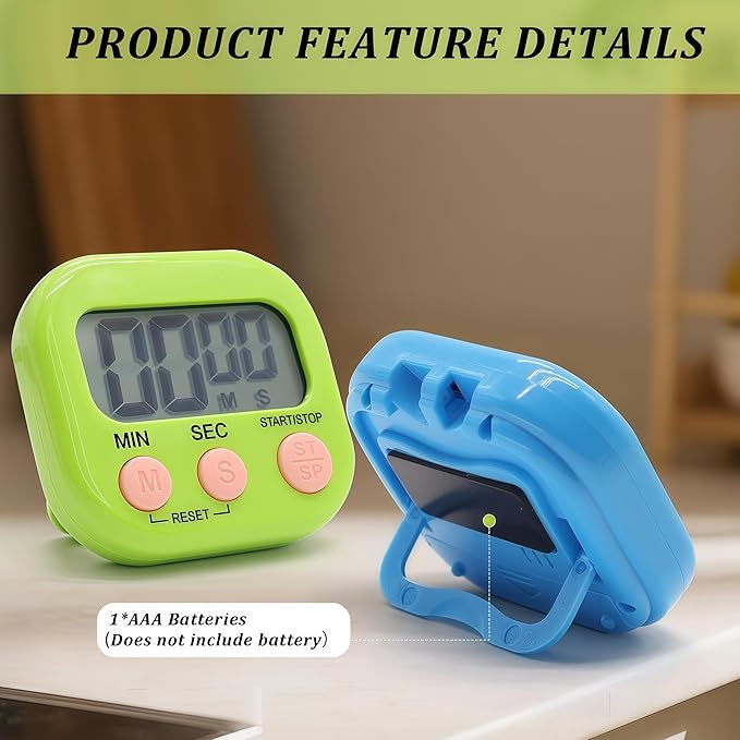 6 Pack Multi-Function Electronic Timer - Kitchen Timer,Magnetic Digital Timers,Big LCD Display, ON/Off Switch,Extensively Use in Cooking,Gym, Meeting, Classroom,Kitchen,Study,Work,Outdoor Activities