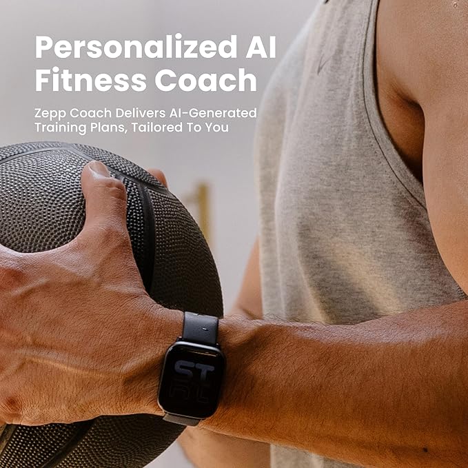 Amazfit Active Smart Watch 42mm, AI Fitness Tracker & Sleep Coach, GPS, Amazon Alexa Built-in, Bluetooth, 14-Day Battery, 120+ Sports Modes, Android & iPhone, Black