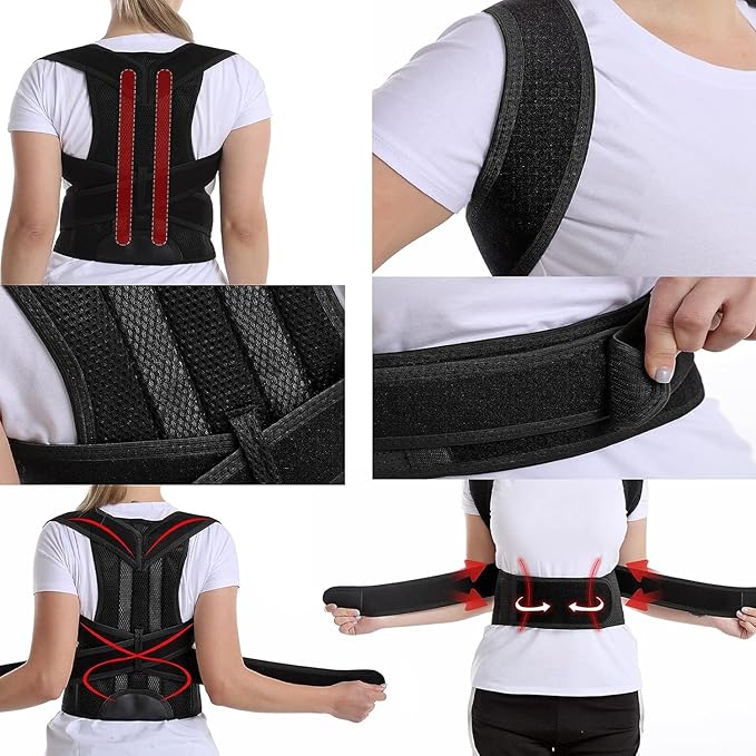 Posture Corrector for Women and Men, Adjustable Back Straightener Posture Corrector,Upper Lower Back Brace Support Belt for Men Women Body Neck Shoulder Trainer (S, Black)