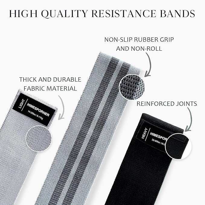 HIMESPORNER Wide Fabric Resistance Bands for Working Out, 3 Level Non-Slip Exercise Booty Bands for Women & Men Leg and Glutes with Hair Ties and Tape Measure - for Home Gym Workout, Yoga, Pilates