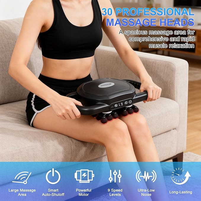 Pro Grade 30 Head Massage Gun Deep Tissue-9 Modes & 9 Intensity Levels, Ultra-Quiet Percussion Muscle Massager for Pain Relief In Back/Waist/Shoulder/Feet/Legs/Hip, Fit for Office/Home/Gym Use (Gray)