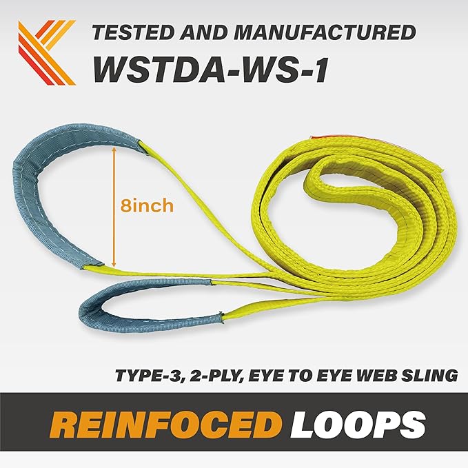 2-Ply Lifting Straps 2”x 4 ft Webbing Sling Tree Saver 1Pack Heavy Duty Web Strap Rigging Moving Towing Hoisting Gear KODIAK STRAPS