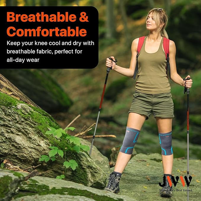 JWW Plus Size Knee Compression Sleeve for Big Thighs, 2 Pack Knee Brace for Men & Women Knee Pain Relief, Workout Sports Knee Support, Knee Braces for Meniscus, ACL & Arthritis Recovery (Blue, 3XL)