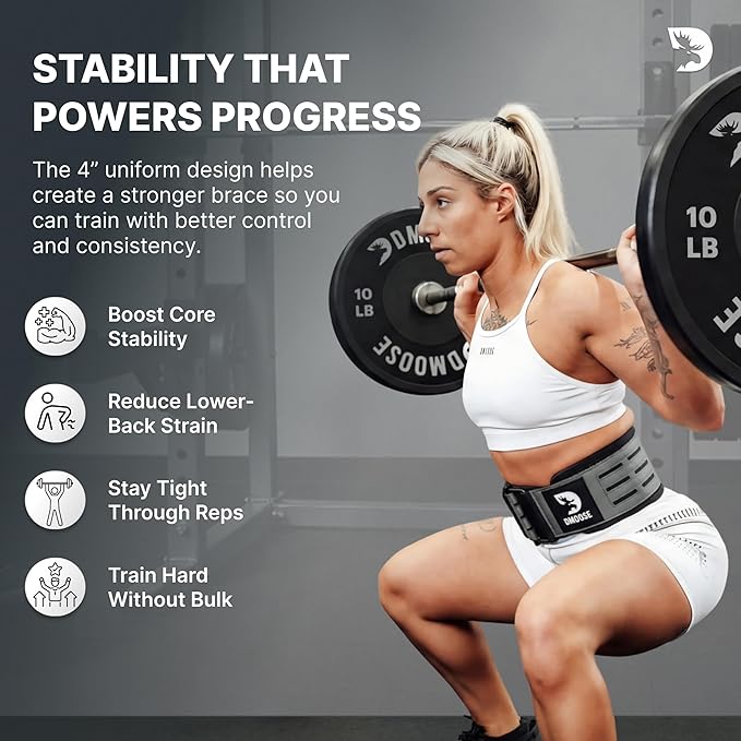 DMoose Weight Lifting Belt - Auto Locking Gym Belt for Olympic Training, WOD, Cross Training for Men and Women - 4" Nylon Workout belt with Adjustable Buckle - Provides Lumbar Support and Stability