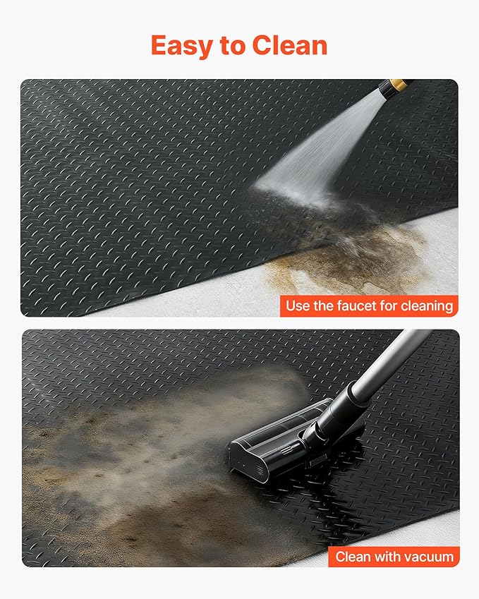 VEVOR Garage Floor Roll, 7.5 x 17 ft Garage Flooring Mat, 2.2 mm Thickened PVC Diamond Plate Floor Protector Mat with Double-Sided Tape, Non-Slip, Easy to Clean for Warehouse, Gyms, Trailer, Black