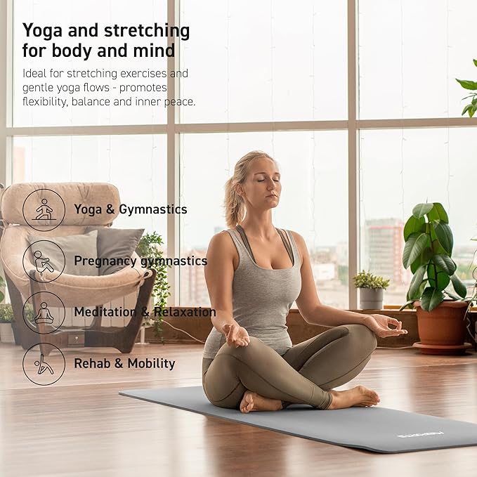 MSPORTS Yoga Mat Premium Non Slip Thick – Extra Comfortable Exercise Mat for Home Workouts, Pilates, Stretching & Gym – Cushioned NBR Foam, Gym Mat with Strap, for Women & Men
