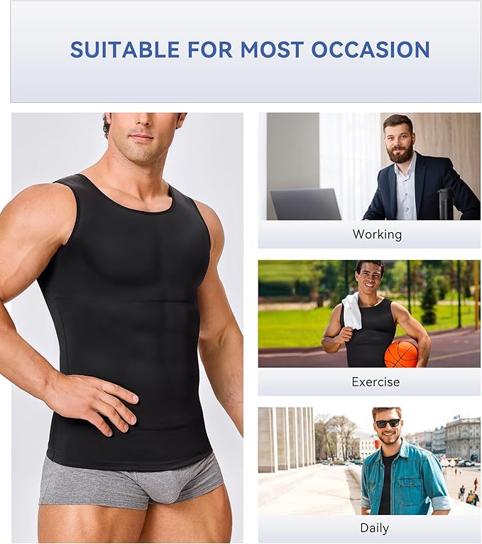Mens Compression Shirt Slimming Body Shaper Vest Workout Tank Tops Abs Abdomen Undershirts