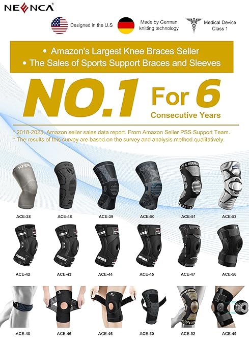 NEENCA Knee Braces for Knee Pain Relief, Compression Knee Sleeves with Patella Gel Pad & Side Stabilizers, Knee Support for Weightlifting, Running, Workout, Arthritis, Meniscus Tear, Men Women. ACE-53