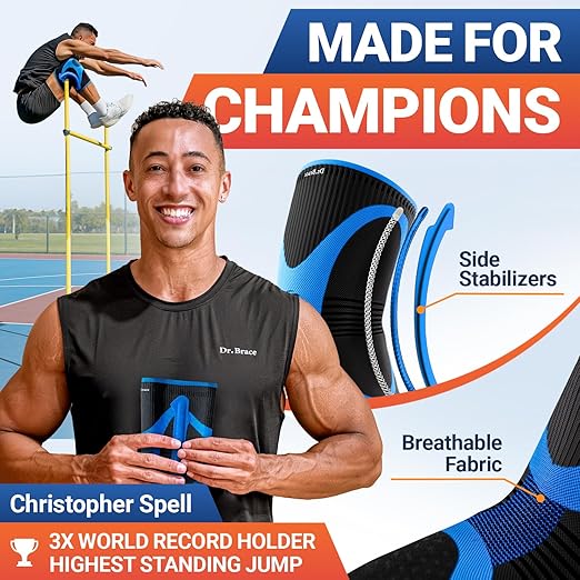 DR. BRACE ELITE Knee Brace with Size Stabilizer (2 Pack) Knee Brace for Women & Men, Workout, Sports, Daily Knee Compression Sleeve for Maximum Knee Pain Support & Fast Recovery (Neptune, Small)
