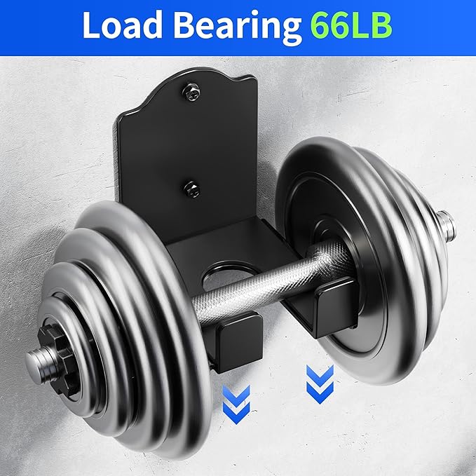 Olympic Barbell Wall Rack Holder - Heavy Duty 66lbs Weight Storage Mount with EVA Pads