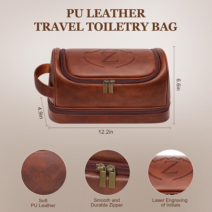 Mens Toiletry Bag for Travel,PU Leather Travel Toiletries Bag,Waterproof Toiletry Shaving Kit for Men,Personalized Gifts for Men Father's Day Birthday (Z)