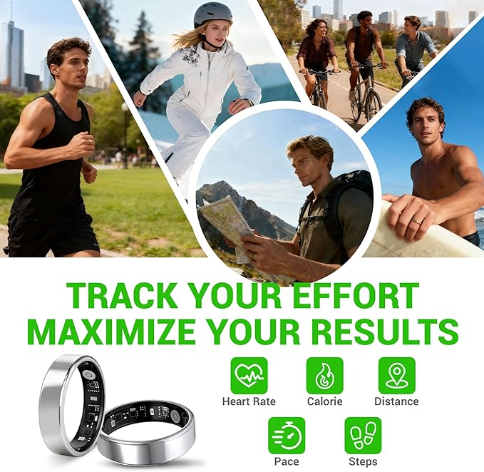 Smart Ring - Free Heart Rate SpO2 Sleep Tracker | No Subscription | IP68 Waterproof Fitness Tracker | 24/7 Activity Monitor | Step Counter & Stress Tracking | Sleep & Workout (Silver, 13)