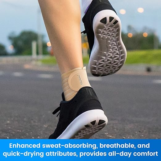Velpeau Foot & Ankle Support Brace Compression Sleeve with Adjustable Strap, Elastic Wrap for Plantar Fasciitis, Achilles Tendonitis, Sprained, Sports Bandage Sock for Men & Women(Single, Khaki, M)