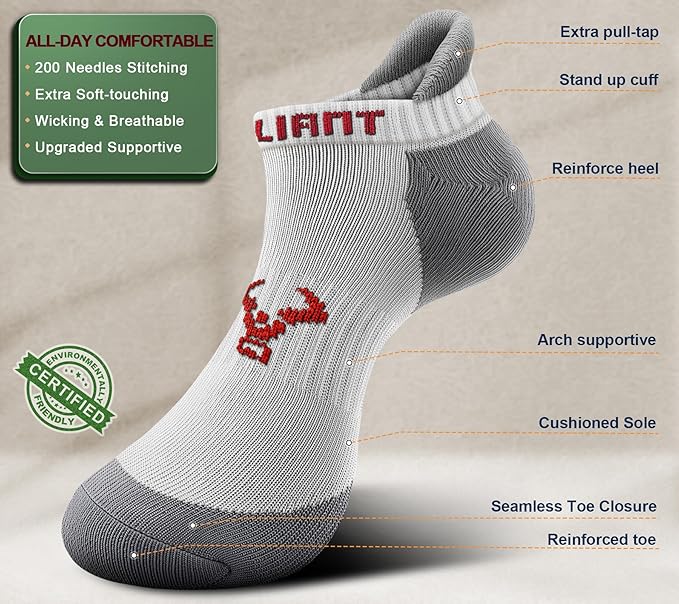 BULLIANT Men Running Socks,Active Ankle Socks No Show For Men With Cushioned Footbed Arch Support Breathable Wicking