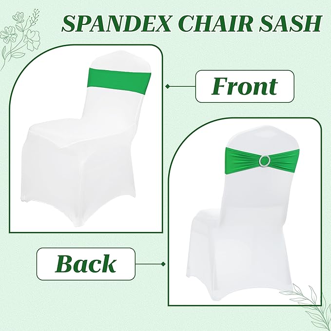 MDS Pack of 200 Spandex Chair Sashes Bow Universal fits Elastic Stretch Chair Bands Ties with Buckle for Wedding Party Banquet Events Decoration Spandex Slider Sashes Bow - Light Green