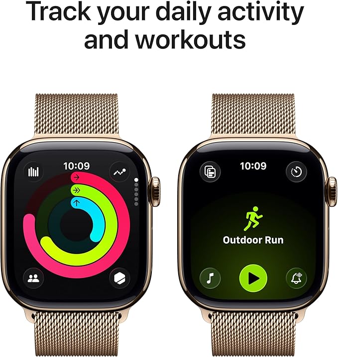Apple Watch Series 11 [GPS + Cellular 42mm] Smartwatch with Gold Titanium Case with Gold Milanese Loop. Sleep Score, Fitness Tracker, Health Monitoring with AppleCare+ (2 Years)