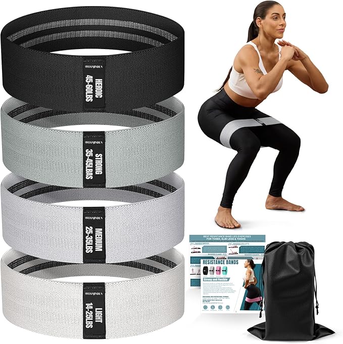 Resistance Bands for Working Out with Guide, 4 Workout Bands for Women & Men, Fabric Exercise Bands for Legs, Hip, Glute, Butt, Booty Bands Set for Yoga, Pilates, Strength