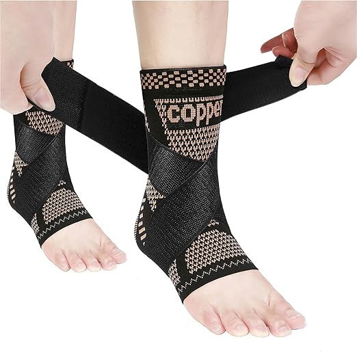 Copper Ankle Brace Copper Infused Support for Men & Women (Pair), Best Ankle Compression Sleeve Socks for Plantar Fasciitis, Sprained Ankle, Achilles Tendon, Pain Relief, Recovery, Sports