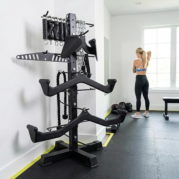 Cable Attachments Rack for Gym Accessories, Lat Pull Down Bar Organizer with Hooks, Home Gym Storage Rack for LAT Pulldown Attachments
