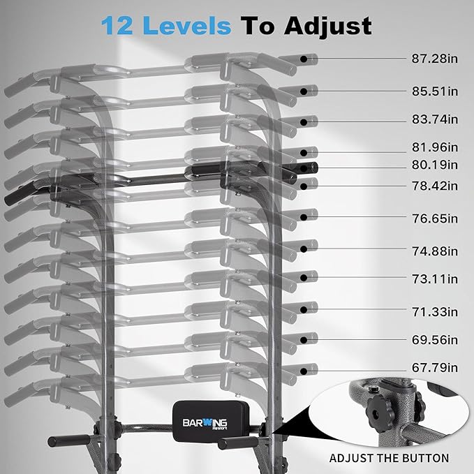 BARWING Pull Up Bar Station, Power Tower, Dip Station with 3D Backrest, Multi-Function Strength Training Stand Rack, Adjustable Height Dip Bar for Home Gym Workout Stand Fitness Exercise Equipment