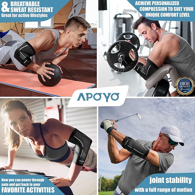 APOYO Elbow Brace for Tendonitis and Tennis Elbow, Compression Sleeve for Arthritis, Workouts, Reduce Joint Pain During Fitness Activity (Small)