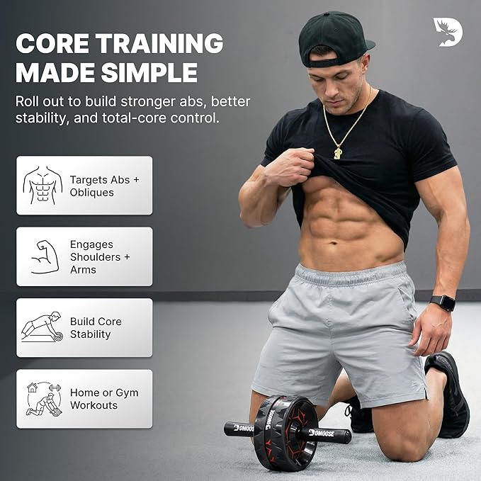 DMoose Fitness Ab Roller Wheel with Elbow Support & 2 Knee Pads - Abdominal Exercise Trainer for Core Strength Training - Ultimate Abs Workout Equipment for Home and Gym - Ab Machine for Men & Women