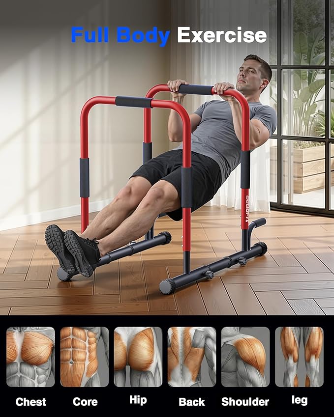 2026 Upgrade Adjustable 2-in-1 Dip Bar Station & Push Up Bars for Home Gym Calisthenics Equipment Parallel Bars with 420LB Stable Design, Functional Heavy Dip Stand,Black