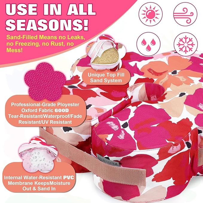 Lawn Social Umbrella Base Weight Bag, Round Heavy Duty Sand Bags for Cantilever Patio Umbrella, Universal Fit for Any Offset Design, Stabilize and Secure Umbrella (Pink)