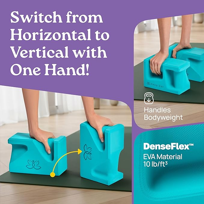 PRO Yoga Blocks | Ergonomic Yoga Block 2 Pack for Wrist Comfort and Support | EVA Foam Exercise Blocks, 2x Knee Pads & Yoga Strap | Pilates Block Set | Bricks to Eliminate Wrist Pain