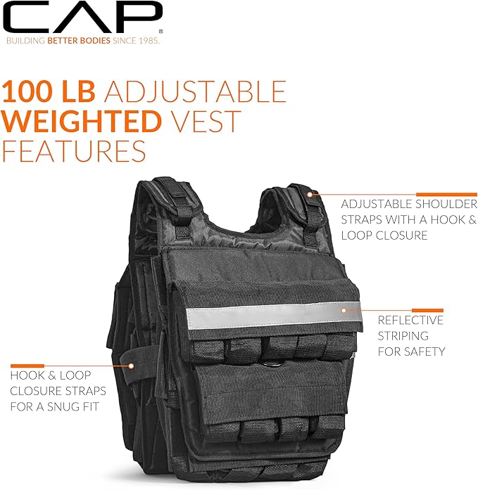 CAP Barbell Adjustable Weighted Vest | 20-150 lbs | Heavy-Duty Workout Vest with Removable Iron Weights for Strength Training, Cardio, Running, and Calisthenics