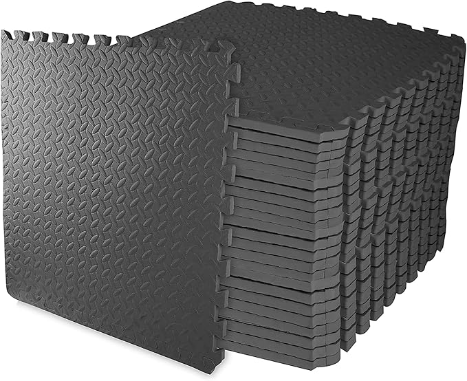 BalanceFrom Puzzle Exercise Mat 3/4' Thick, EVA Interlocking Foam Floor Tiles for Home Gym, Mat for Home Workout Equipment, Floor Padding for Kids, Black, 24 in x 24 in x 3/4 in, 96 Sq Ft - 24 Tiles