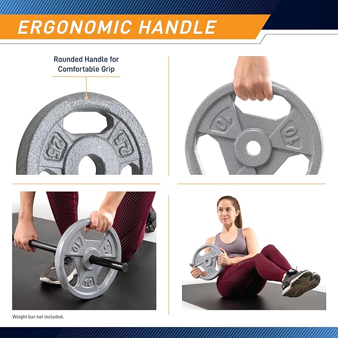 Marcy Classic 1" Cast Iron Standard Grip Plates for Strength Training and Weightlifting