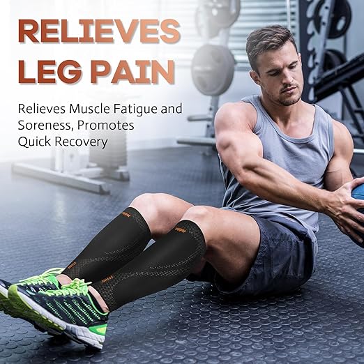 Copper Calf Compression Sleeves for Men & Women - High Stretch Graduated Compression with Anti-Slip Grip | Breathable & Smooth Lining Footless Design for Runners, Shin Splints, Leg Fatigue & Travel (1 Pair)
