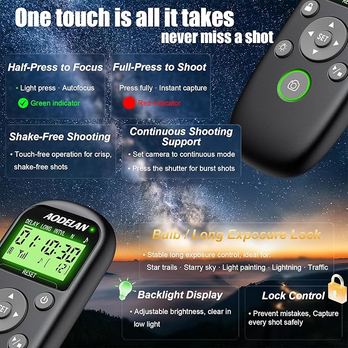 for Nikon Cameras Wireless Rechargeable Timer Shutter Release Remote Control with LCD & Upgraded Interval Timer for Z6 II, Z7 II, Z9, Z6 III, D850, D750, D780, D810, D500, D5600, D7500, P1000