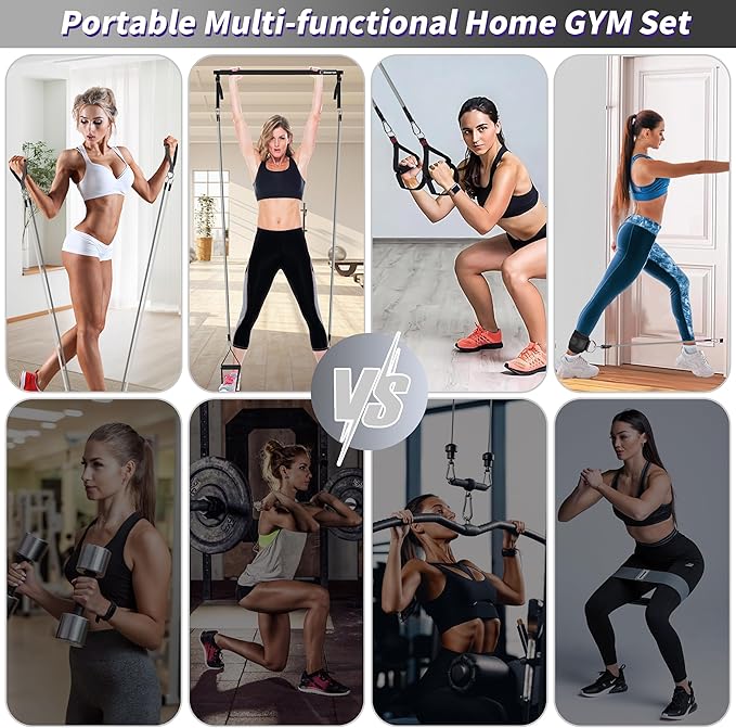 Goocrun Portable Pilates Bar Kit with Resistance Bands for Men and Women - 3 Set Exercise Resistance Bands - Multifunctional Home Gym - Supports Full-Body Workouts – with Fitness Poster and Video